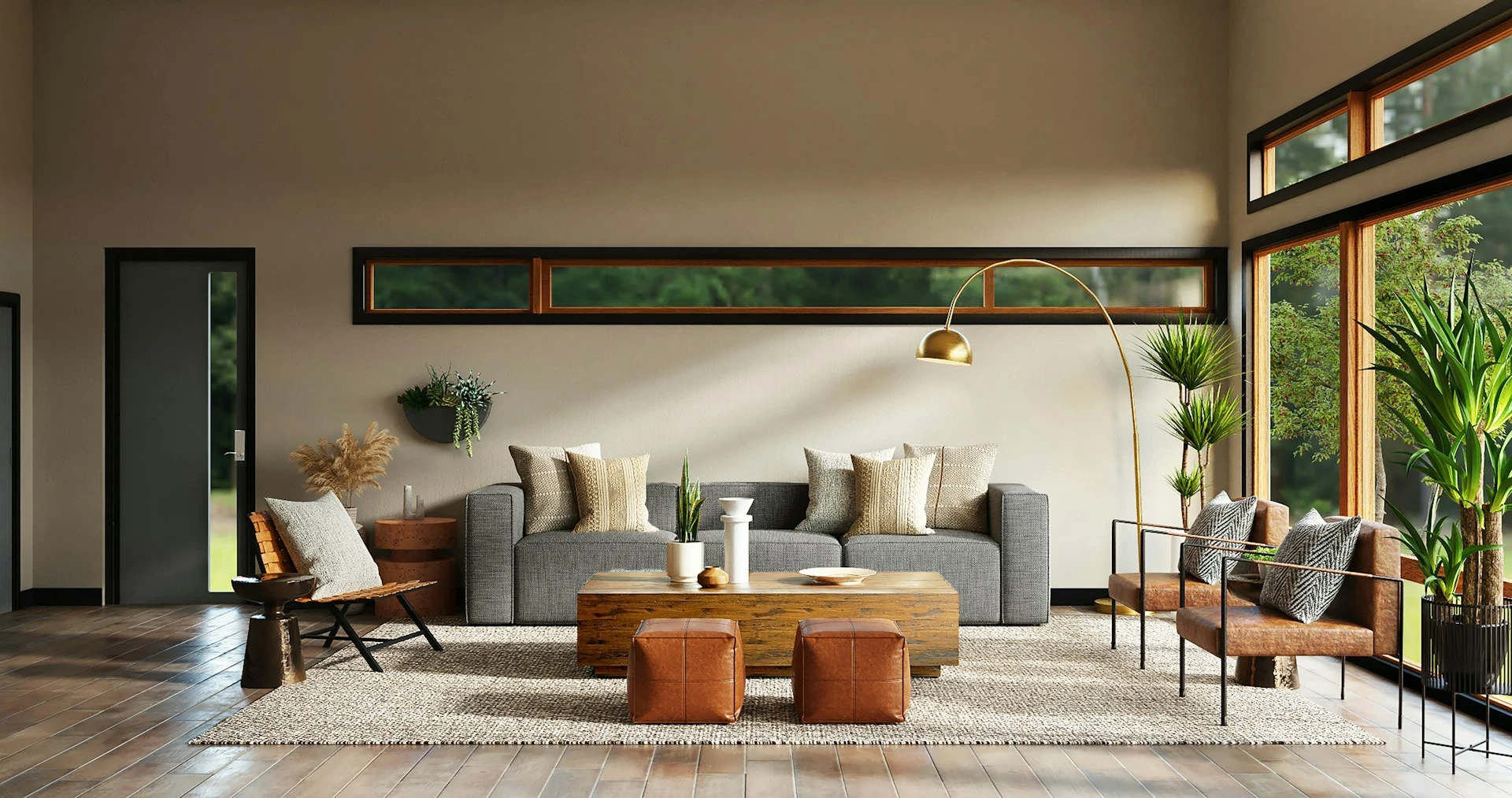 Salon contemporain aux tons naturels conçu par Atelier AS
